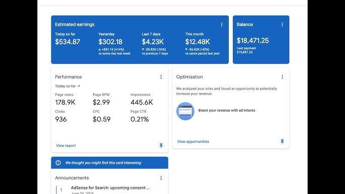AdSense student earnings dashboard