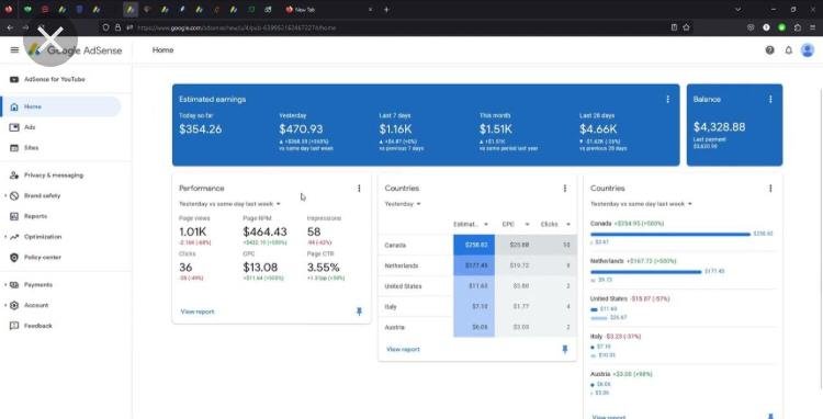 AdSense student earnings dashboard