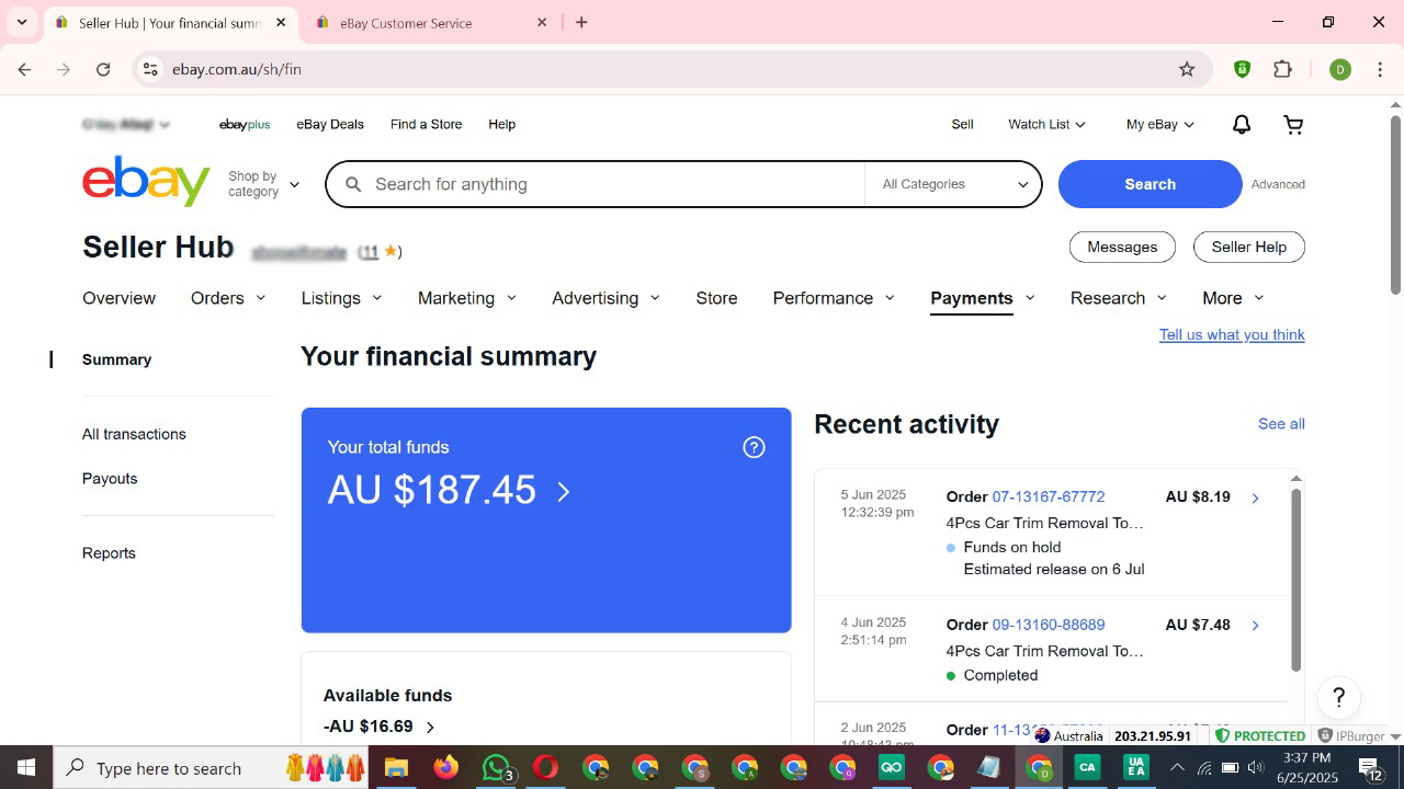 eBay student sales dashboard