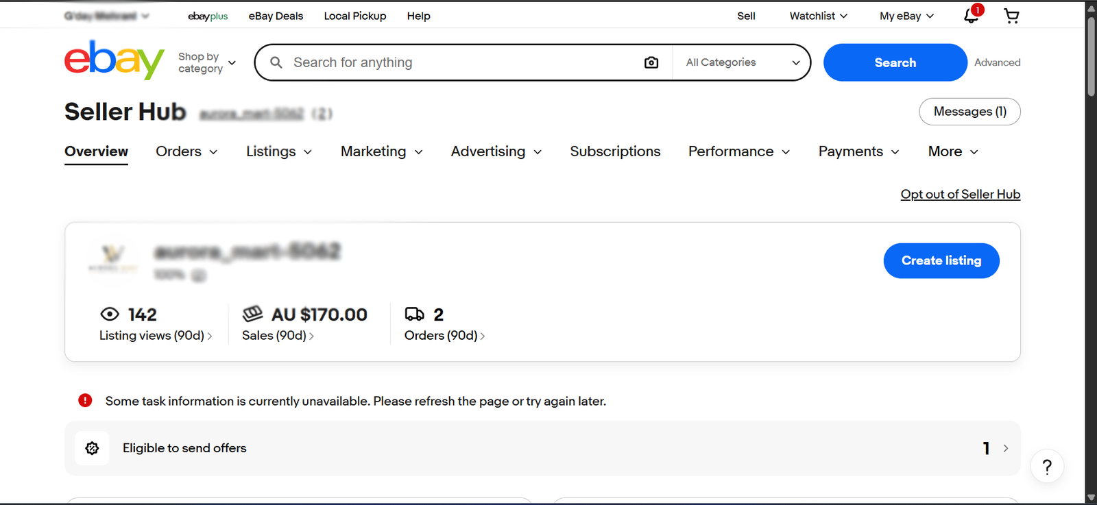 eBay student sales dashboard